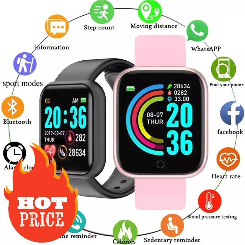 Smart Watch Y68 Bluetooth Fitness Tracker Sports Watch Heart Rate Monitor Blood Pressure Smart Bracelet for Android IOS D20 Pro