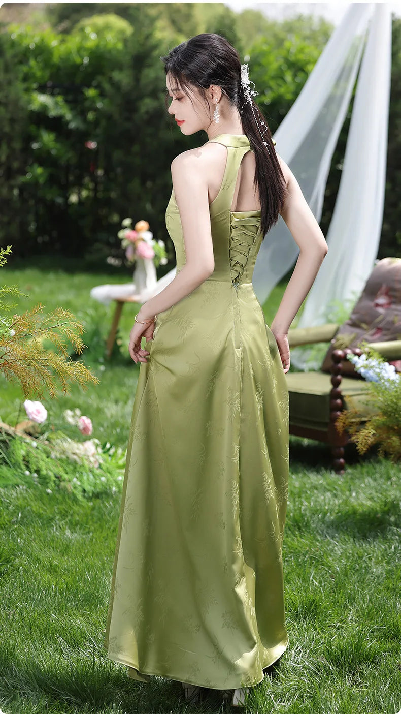 Simple Green Printed Wedding Guest Dress Elegant Off Shoulder High Waist Bridesmaid Gown Summer Graduation Prom Evening Vestidos