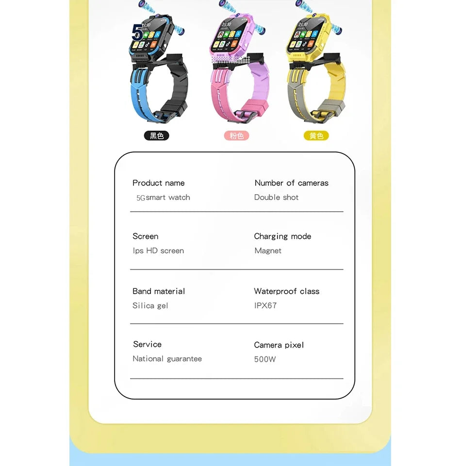 Kids Smart Watch New 5G WIFI Video Call GPS SOS IP68 Waterproof Child Smartwatch HD Camera Monitor Tracker Location Phone Watch