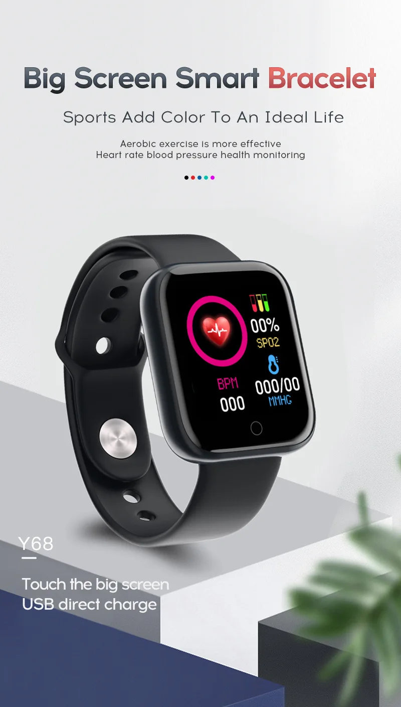 Smart Watch Y68 Bluetooth Fitness Tracker Sports Watch Heart Rate Monitor Blood Pressure Smart Bracelet for Android IOS D20 Pro