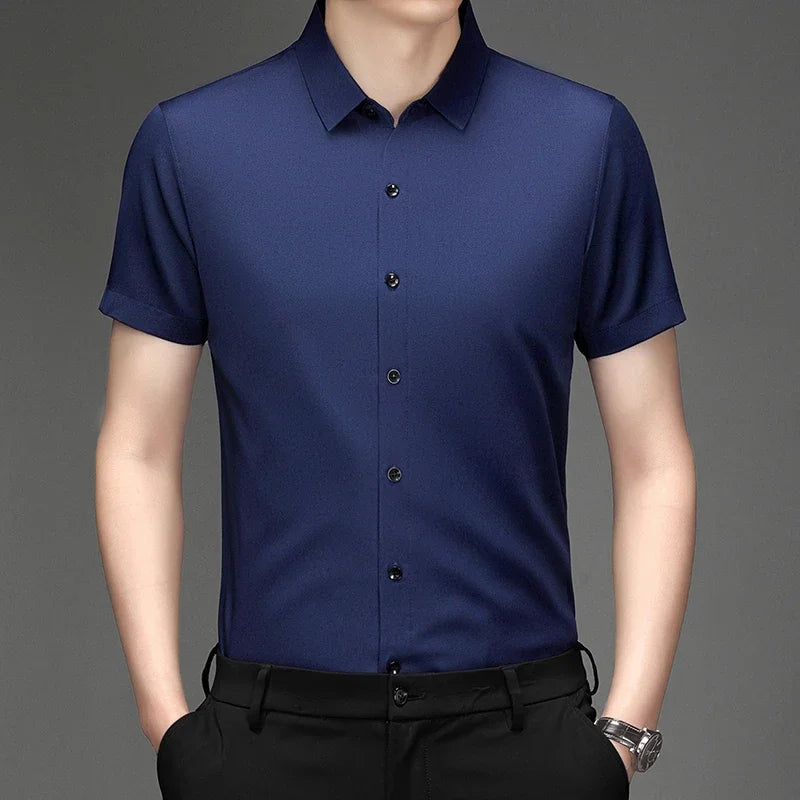 New Men's Business Casual Short Sleeved Solid Color Shirt Wrinkle Resistant Wrinkle Free Comfortable All Season Versatile Top