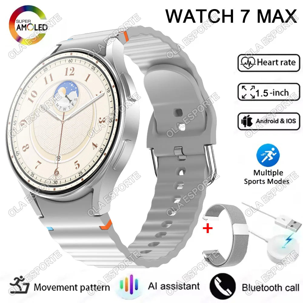 2025 New Smart watch7 Men Women AMOLED Screen Health Monitor Watch Waterproof Voice Assistant Call Smart Watch For Android IOS