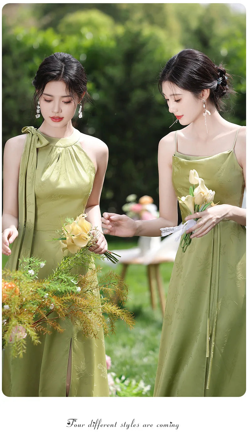 Simple Green Printed Wedding Guest Dress Elegant Off Shoulder High Waist Bridesmaid Gown Summer Graduation Prom Evening Vestidos