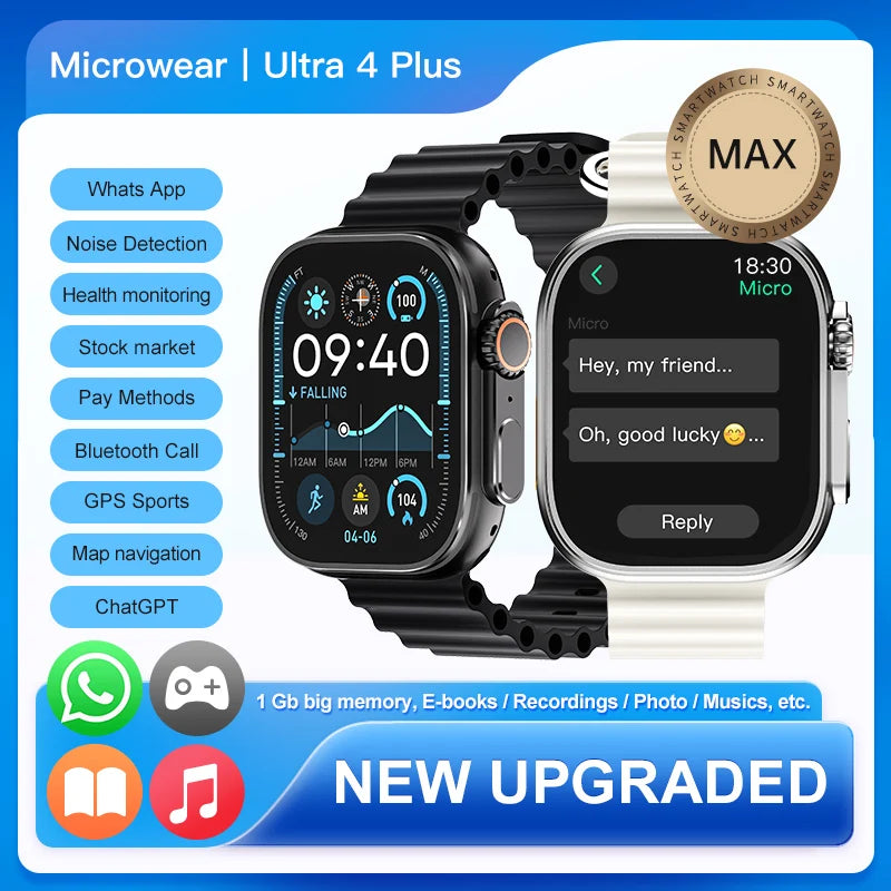 Ultra 4 AI Smart Watches 2.2'' Screen IP68 Waterproof Smartwatch for Men Women Bluetooth Calls Fitness Tracker GPS Sport Modes