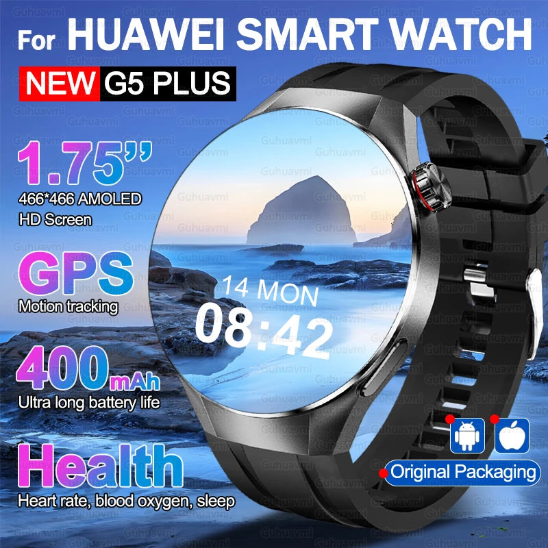 2025 New Watch G5 PlUS Smart Watch Men 1.75"AMOLED Screen GPS Track Compass Heart Rate Bluetooth Call SmartWatch For Android IOS