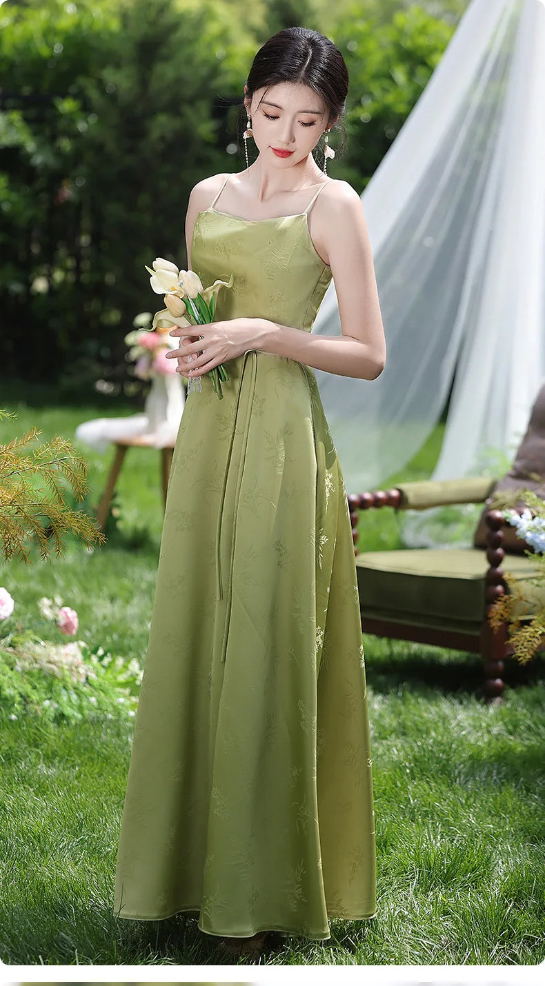 Simple Green Printed Wedding Guest Dress Elegant Off Shoulder High Waist Bridesmaid Gown Summer Graduation Prom Evening Vestidos