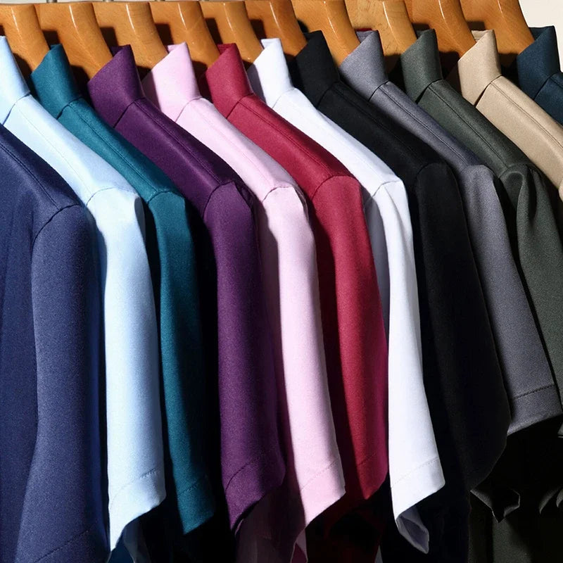 New Men's Business Casual Short Sleeved Solid Color Shirt Wrinkle Resistant Wrinkle Free Comfortable All Season Versatile Top