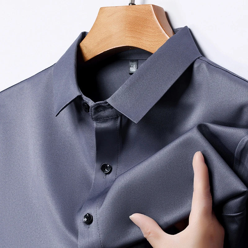 New Men's Business Casual Short Sleeved Solid Color Shirt Wrinkle Resistant Wrinkle Free Comfortable All Season Versatile Top