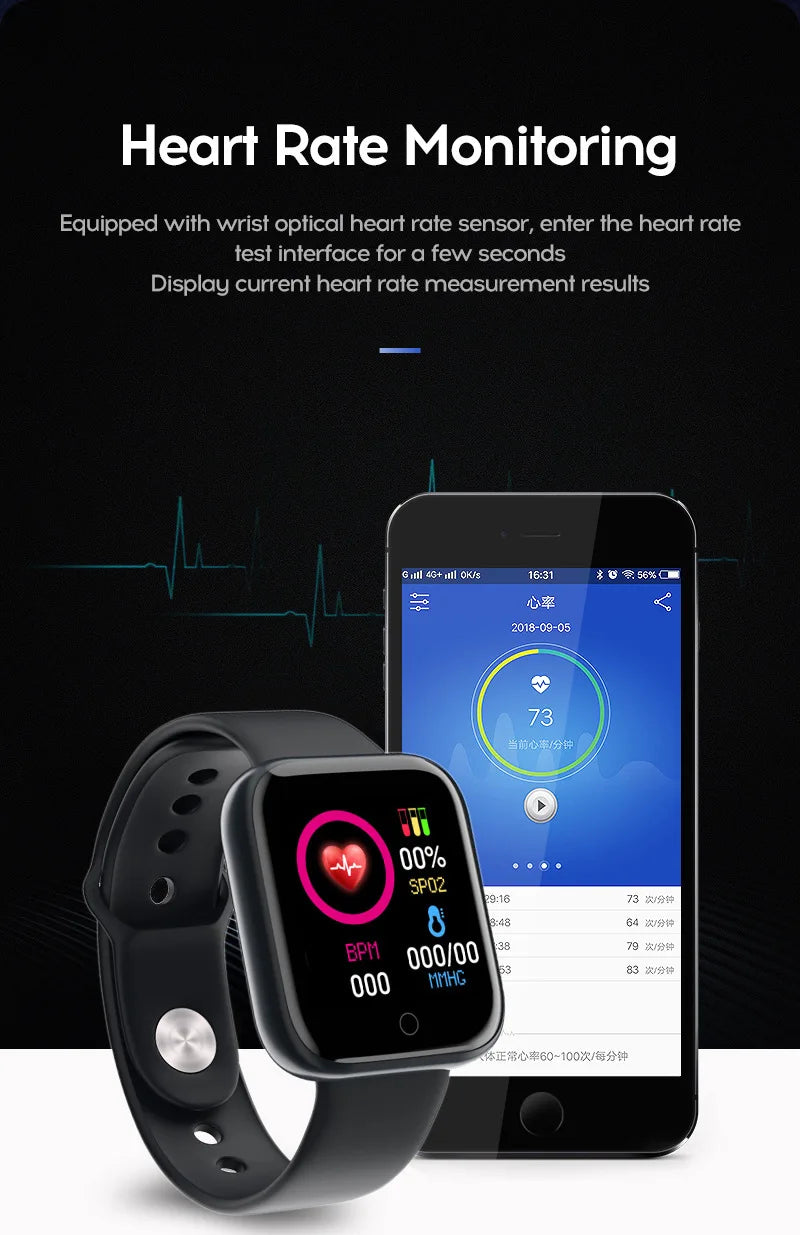 Smart Watch Y68 Bluetooth Fitness Tracker Sports Watch Heart Rate Monitor Blood Pressure Smart Bracelet for Android IOS D20 Pro