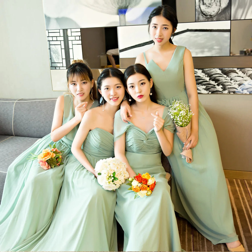 Green Bridesmaid Dresses Wedding 2024 Summer Chiffon Beach Bridesmaid Group Gown
