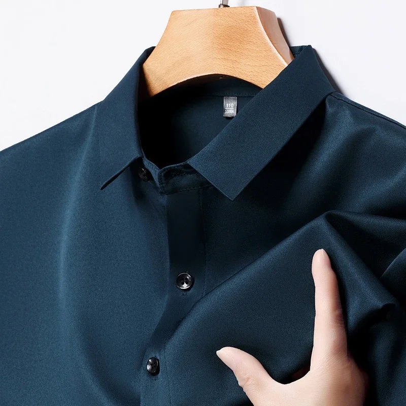 New Men's Business Casual Short Sleeved Solid Color Shirt Wrinkle Resistant Wrinkle Free Comfortable All Season Versatile Top