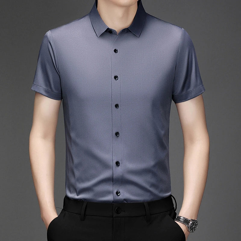 New Men's Business Casual Short Sleeved Solid Color Shirt Wrinkle Resistant Wrinkle Free Comfortable All Season Versatile Top