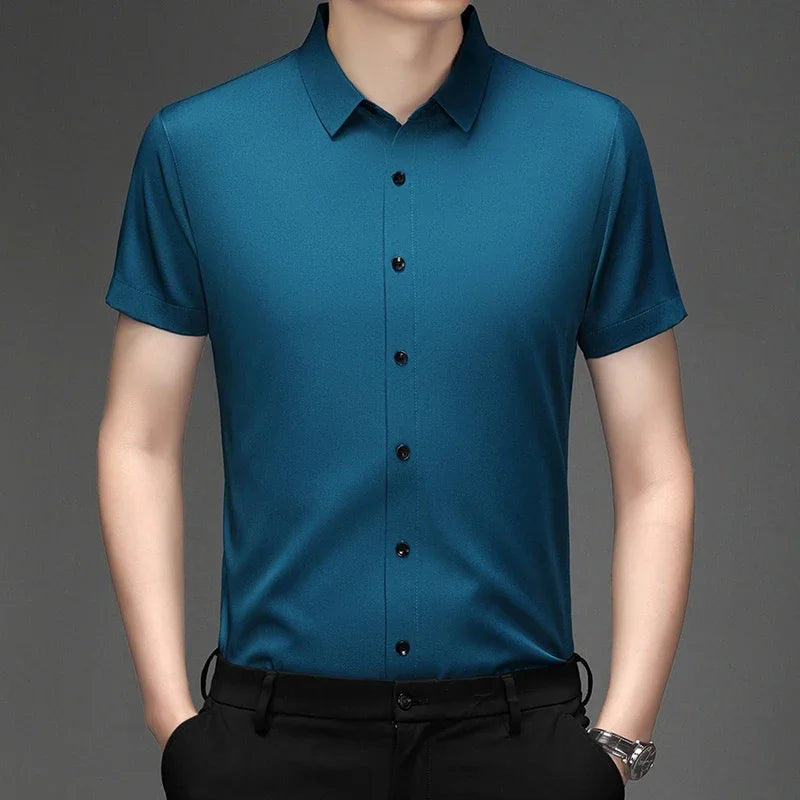 New Men's Business Casual Short Sleeved Solid Color Shirt Wrinkle Resistant Wrinkle Free Comfortable All Season Versatile Top