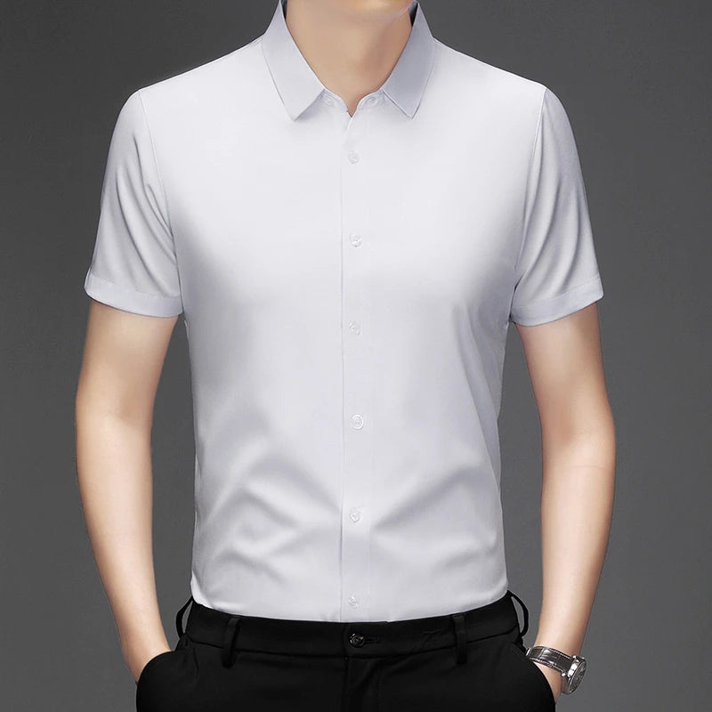 New Men's Business Casual Short Sleeved Solid Color Shirt Wrinkle Resistant Wrinkle Free Comfortable All Season Versatile Top