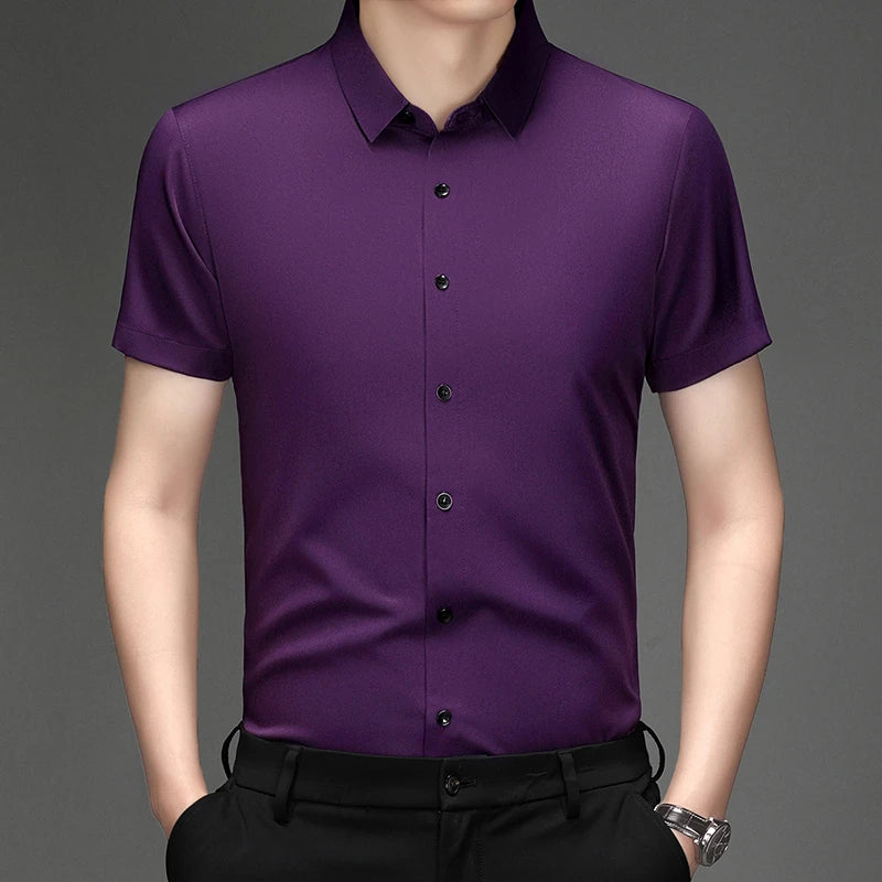 New Men's Business Casual Short Sleeved Solid Color Shirt Wrinkle Resistant Wrinkle Free Comfortable All Season Versatile Top