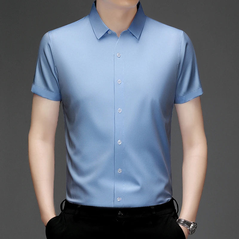New Men's Business Casual Short Sleeved Solid Color Shirt Wrinkle Resistant Wrinkle Free Comfortable All Season Versatile Top