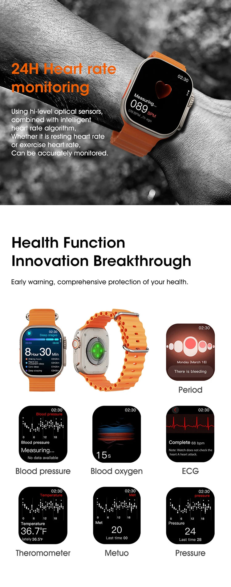 Ultra 4 AI Smart Watches 2.2'' Screen IP68 Waterproof Smartwatch for Men Women Bluetooth Calls Fitness Tracker GPS Sport Modes