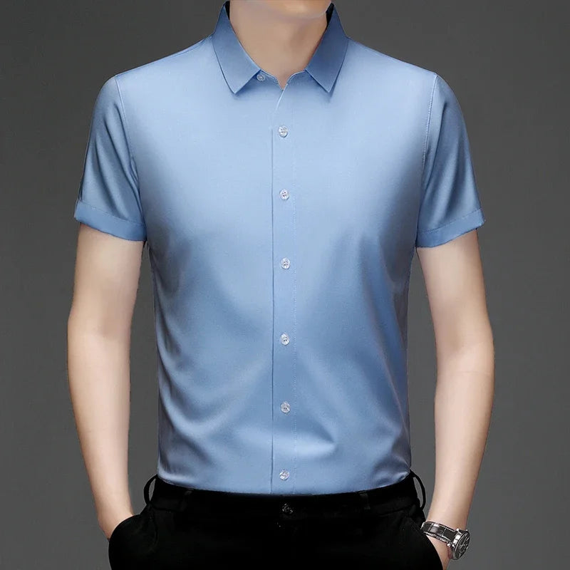New Men's Business Casual Short Sleeved Solid Color Shirt Wrinkle Resistant Wrinkle Free Comfortable All Season Versatile Top