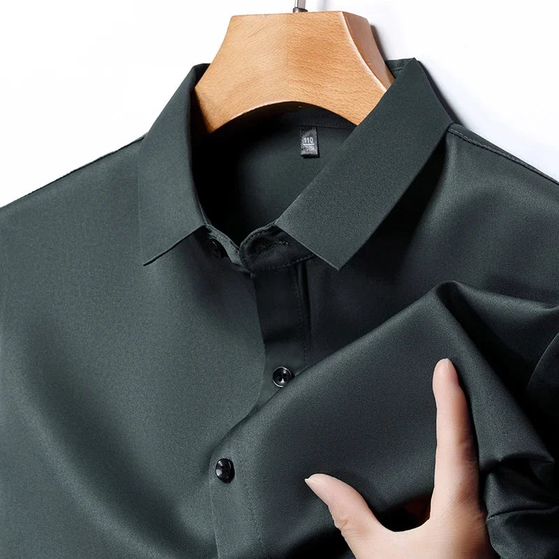 New Men's Business Casual Short Sleeved Solid Color Shirt Wrinkle Resistant Wrinkle Free Comfortable All Season Versatile Top