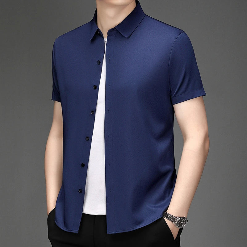 New Men's Business Casual Short Sleeved Solid Color Shirt Wrinkle Resistant Wrinkle Free Comfortable All Season Versatile Top