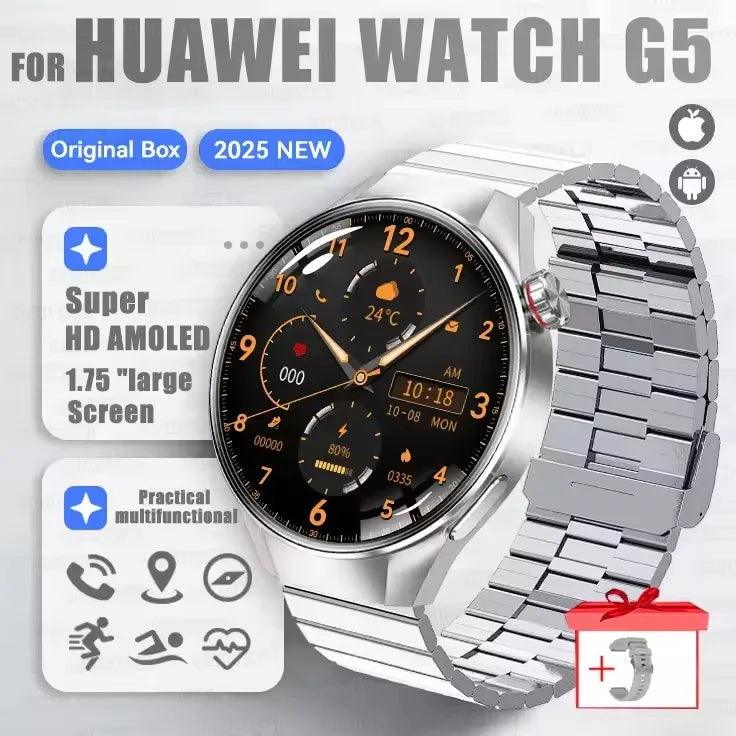 2025 New Watch G5 PlUS Smart Watch Men 1.75"AMOLED Screen GPS Track Compass Heart Rate Bluetooth Call SmartWatch For Android IOS