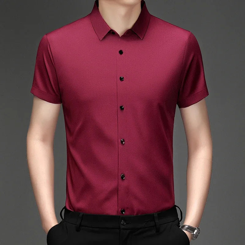 New Men's Business Casual Short Sleeved Solid Color Shirt Wrinkle Resistant Wrinkle Free Comfortable All Season Versatile Top