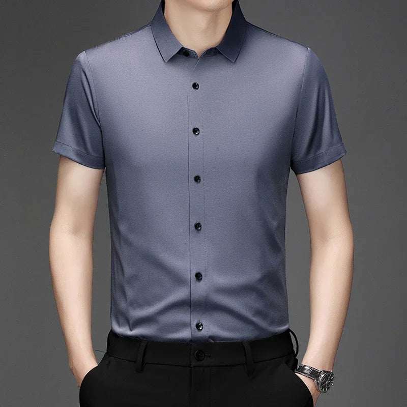 New Men's Business Casual Short Sleeved Solid Color Shirt Wrinkle Resistant Wrinkle Free Comfortable All Season Versatile Top