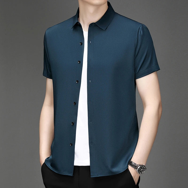 New Men's Business Casual Short Sleeved Solid Color Shirt Wrinkle Resistant Wrinkle Free Comfortable All Season Versatile Top