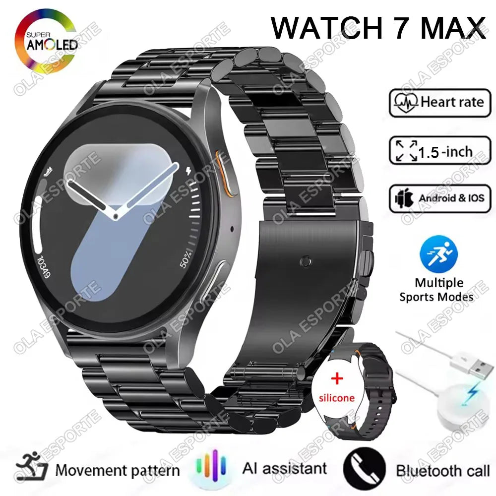 2025 New Smart watch7 Men Women AMOLED Screen Health Monitor Watch Waterproof Voice Assistant Call Smart Watch For Android IOS
