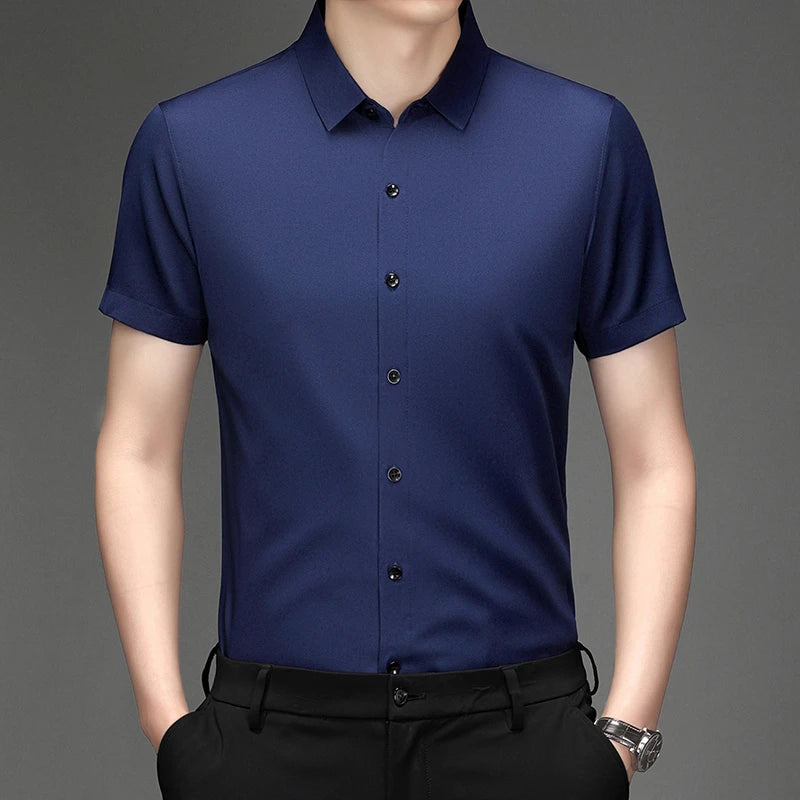 New Men's Business Casual Short Sleeved Solid Color Shirt Wrinkle Resistant Wrinkle Free Comfortable All Season Versatile Top