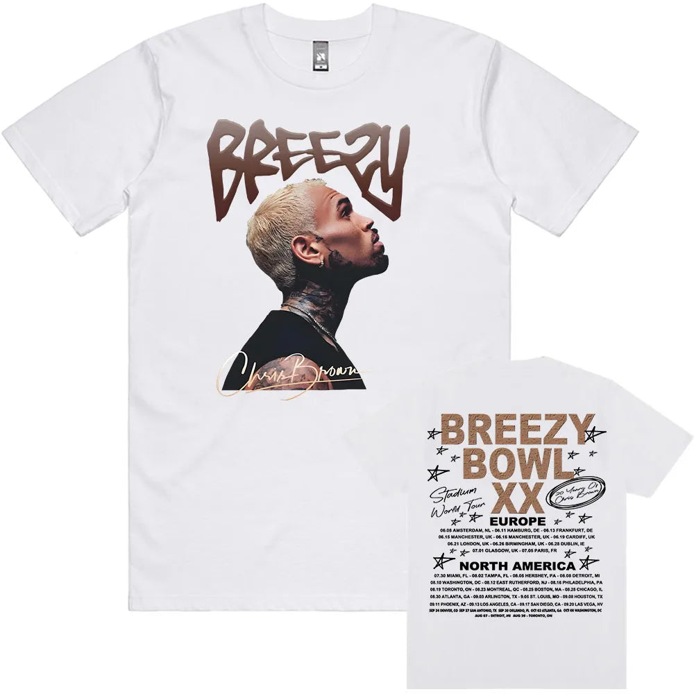 Breezy Bowl XX 2025 T-shirt Chris Brown Singer Graphic Tshirts Summer Short Sleeve Male T Shirt Printing Clothing Men Women Tees