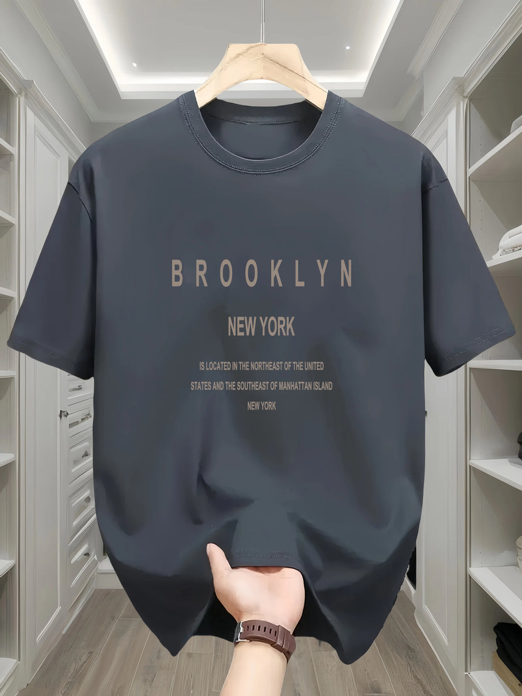 Men's summer 100 cotton fashionable casual loose Brooklyn New York English printed round neck short sleeved T-shirt top