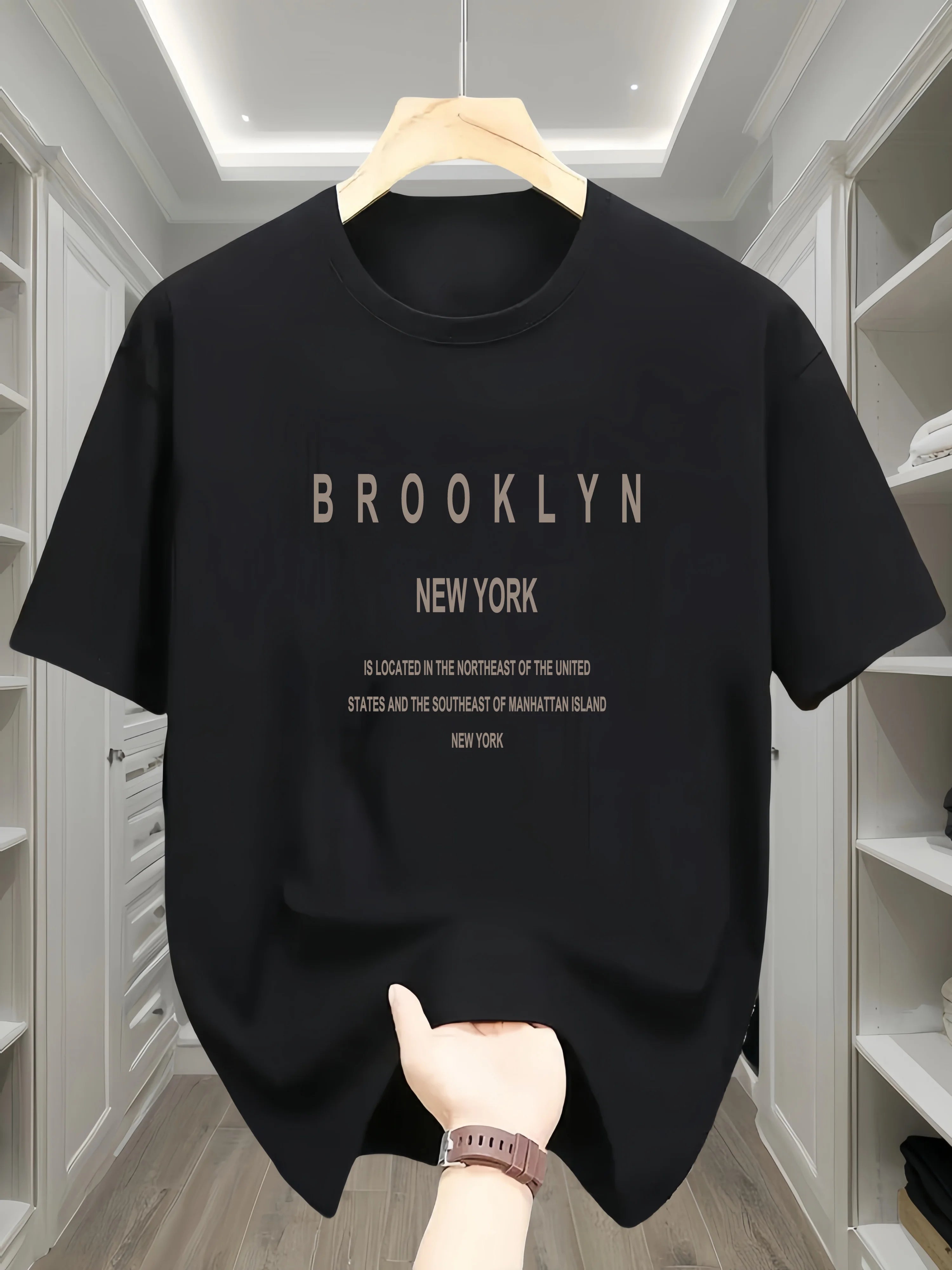 Men's summer 100 cotton fashionable casual loose Brooklyn New York English printed round neck short sleeved T-shirt top