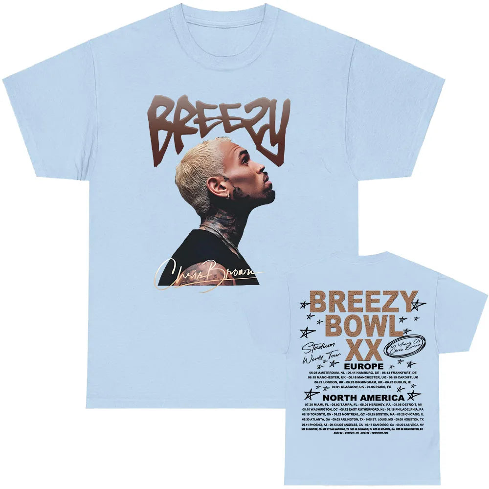Breezy Bowl XX 2025 T-shirt Chris Brown Singer Graphic Tshirts Summer Short Sleeve Male T Shirt Printing Clothing Men Women Tees