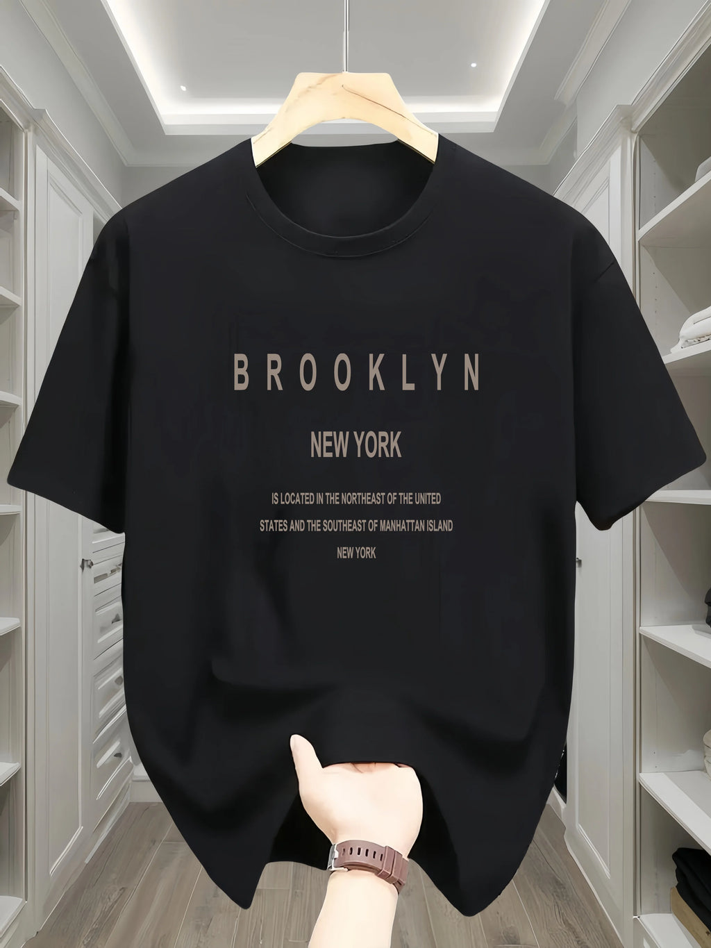 Men's summer 100 cotton fashionable casual loose Brooklyn New York English printed round neck short sleeved T-shirt top