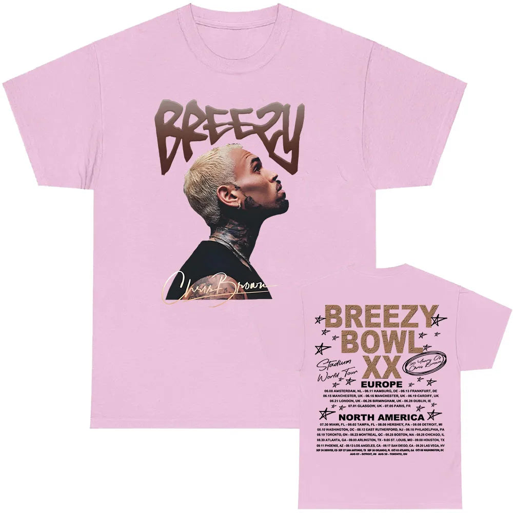 Breezy Bowl XX 2025 T-shirt Chris Brown Singer Graphic Tshirts Summer Short Sleeve Male T Shirt Printing Clothing Men Women Tees
