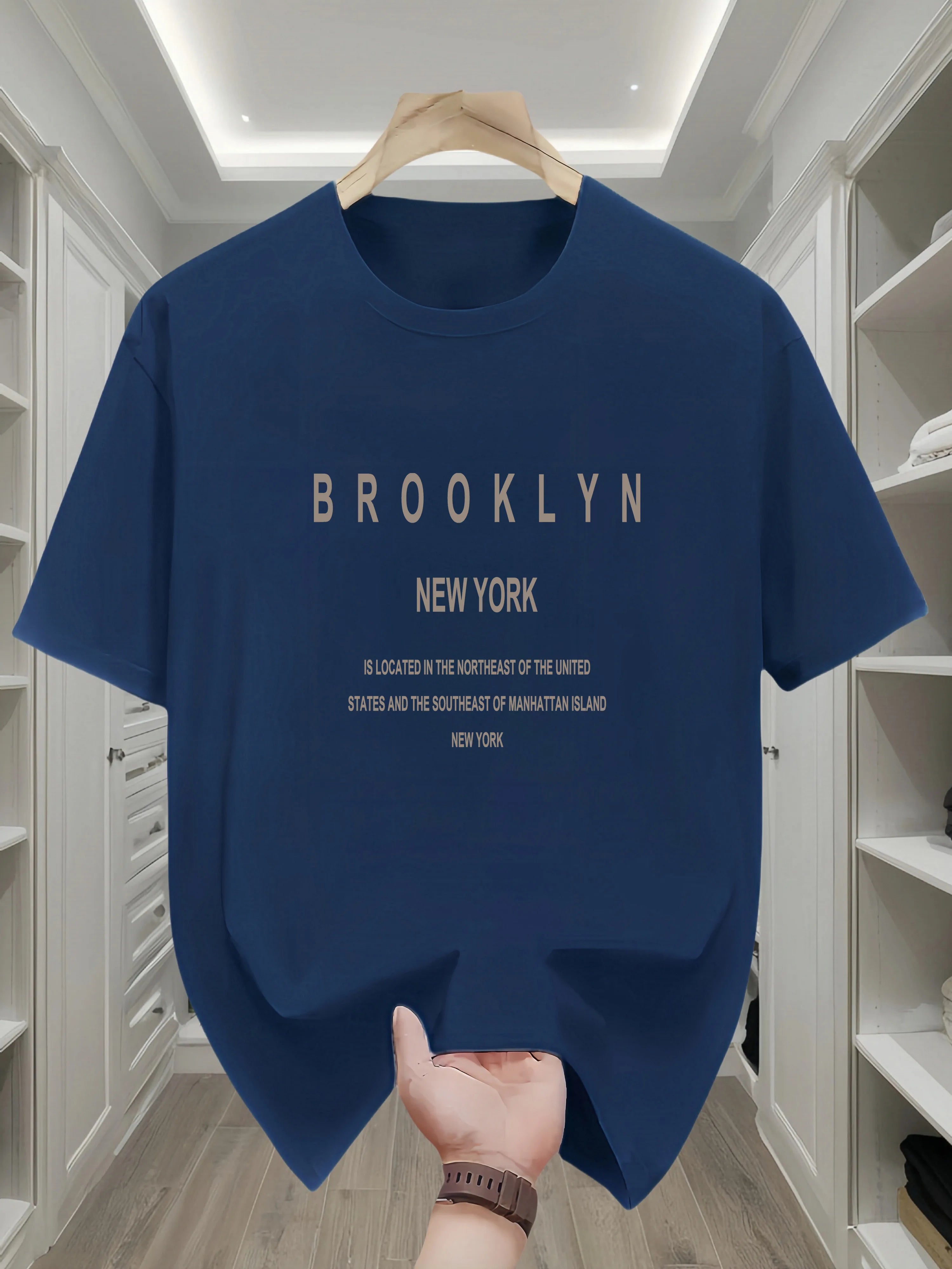 Men's summer 100 cotton fashionable casual loose Brooklyn New York English printed round neck short sleeved T-shirt top