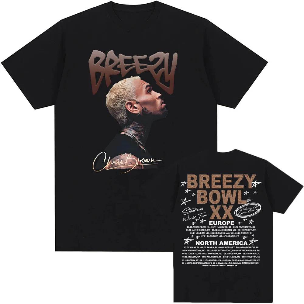 Breezy Bowl XX 2025 T-shirt Chris Brown Singer Graphic Tshirts Summer Short Sleeve Male T Shirt Printing Clothing Men Women Tees