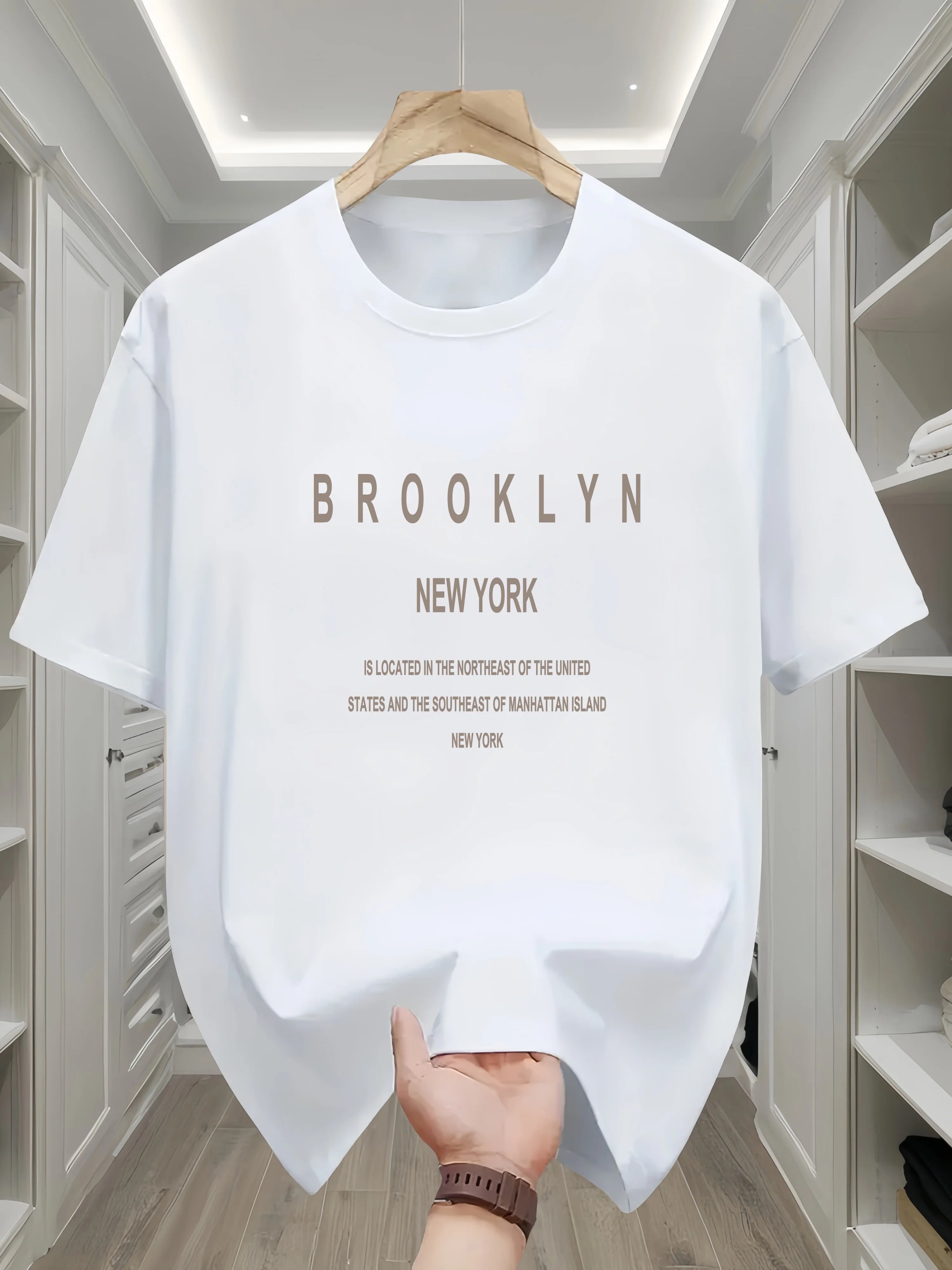 Men's summer 100 cotton fashionable casual loose Brooklyn New York English printed round neck short sleeved T-shirt top