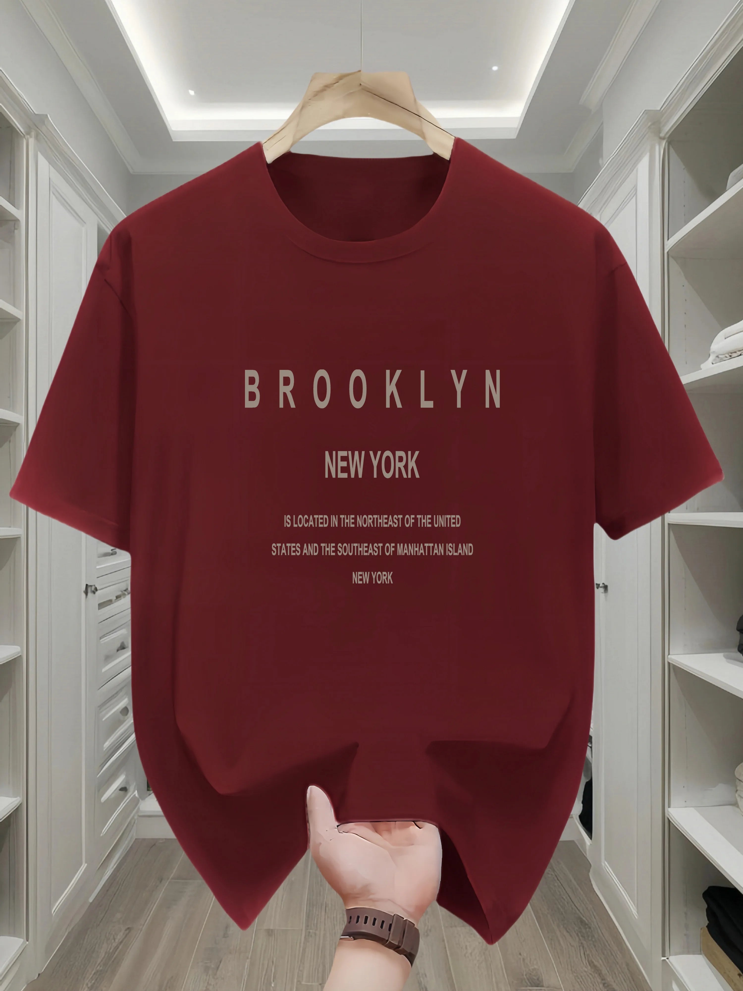 Men's summer 100 cotton fashionable casual loose Brooklyn New York English printed round neck short sleeved T-shirt top