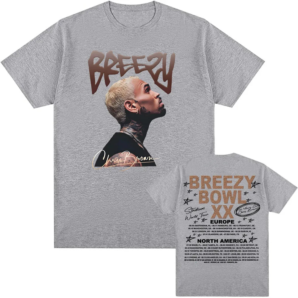 Breezy Bowl XX 2025 T-shirt Chris Brown Singer Graphic Tshirts Summer Short Sleeve Male T Shirt Printing Clothing Men Women Tees
