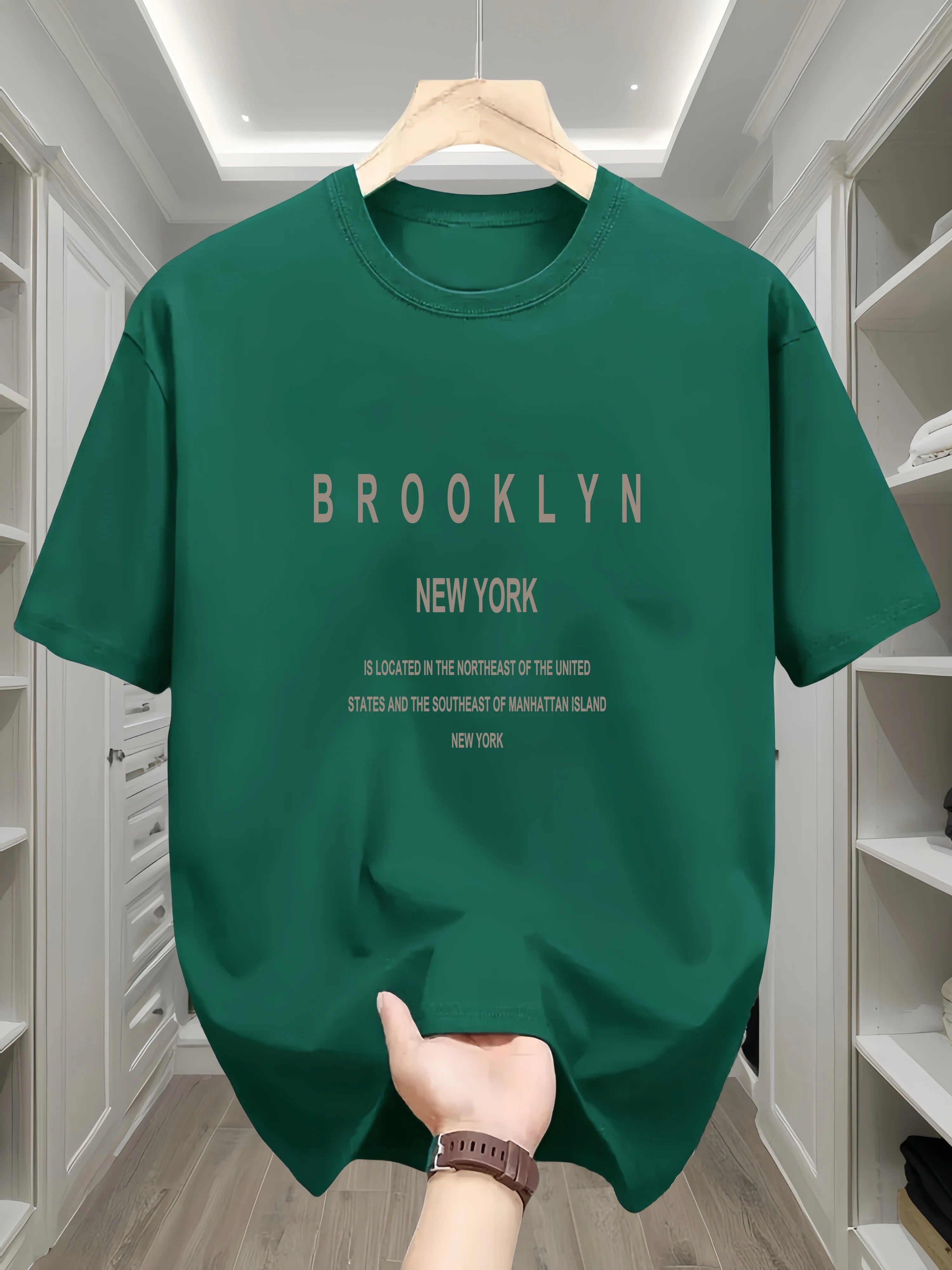 Men's summer 100 cotton fashionable casual loose Brooklyn New York English printed round neck short sleeved T-shirt top