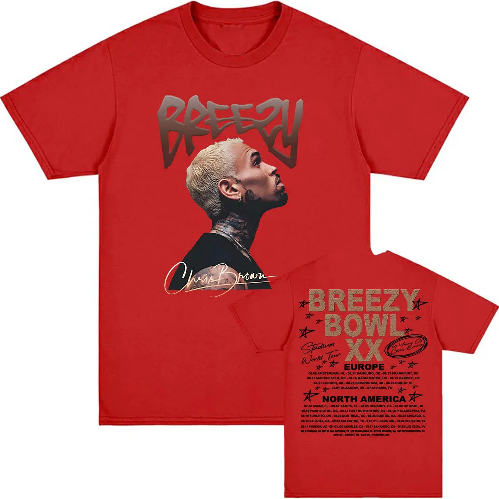 Breezy Bowl XX 2025 T-shirt Chris Brown Singer Graphic Tshirts Summer Short Sleeve Male T Shirt Printing Clothing Men Women Tees